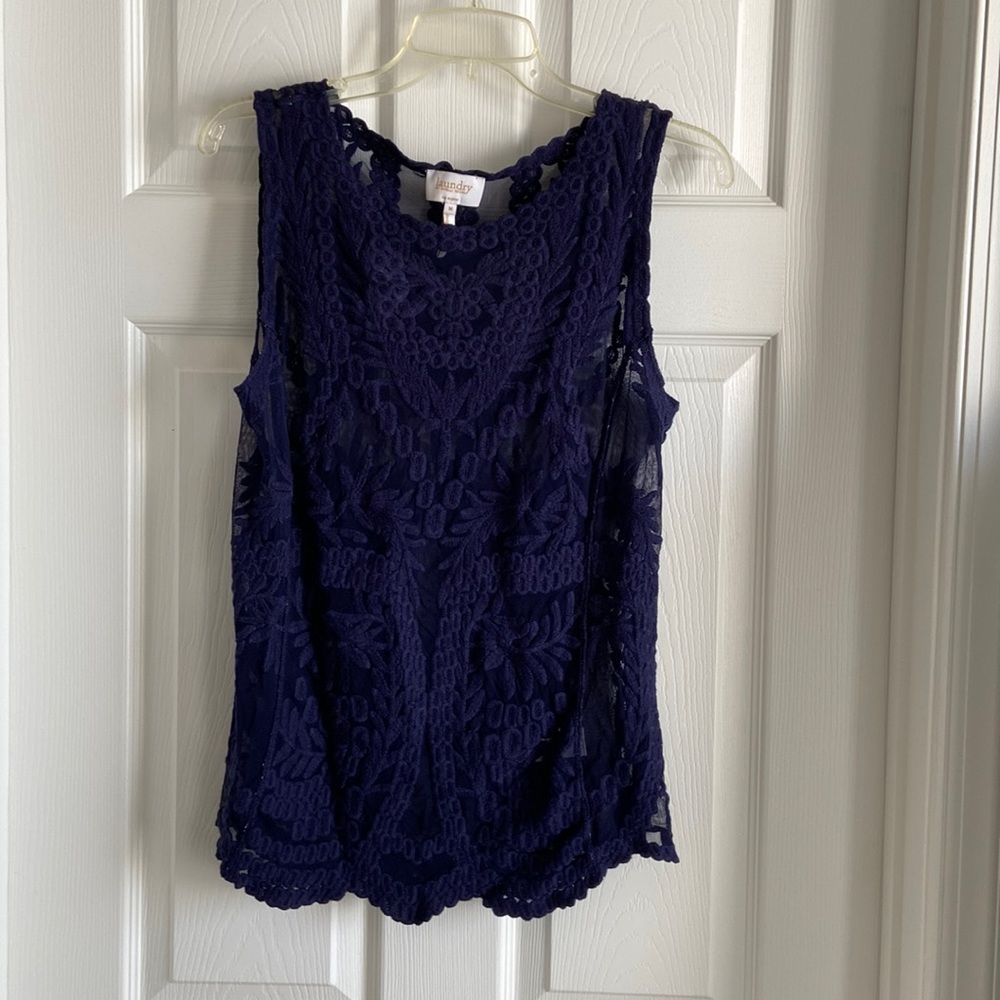 Laundry by Shelly Segal Navy Lace Top